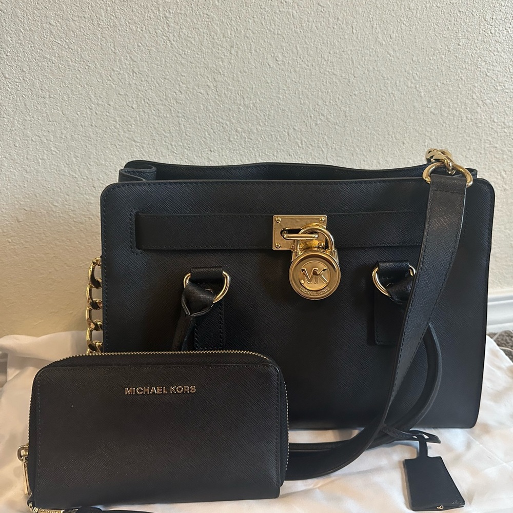Michael Kors Black Satchel with Gold Hardware